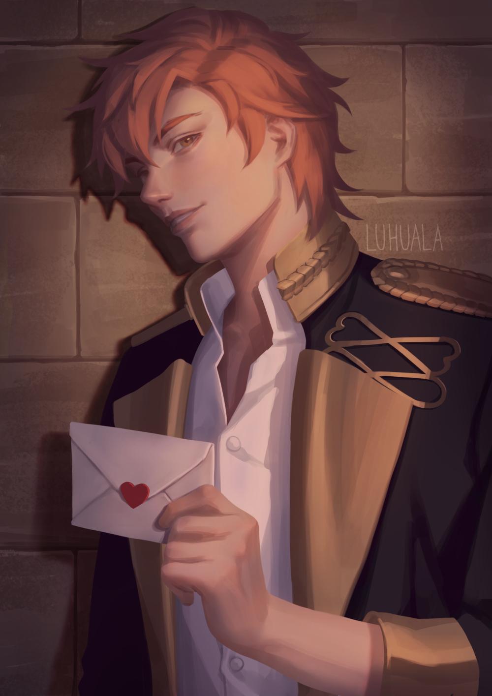 1boy, arm_up, brick_wall, brown_eyes, collared_jacket, commentary, english_commentary, fire_emblem