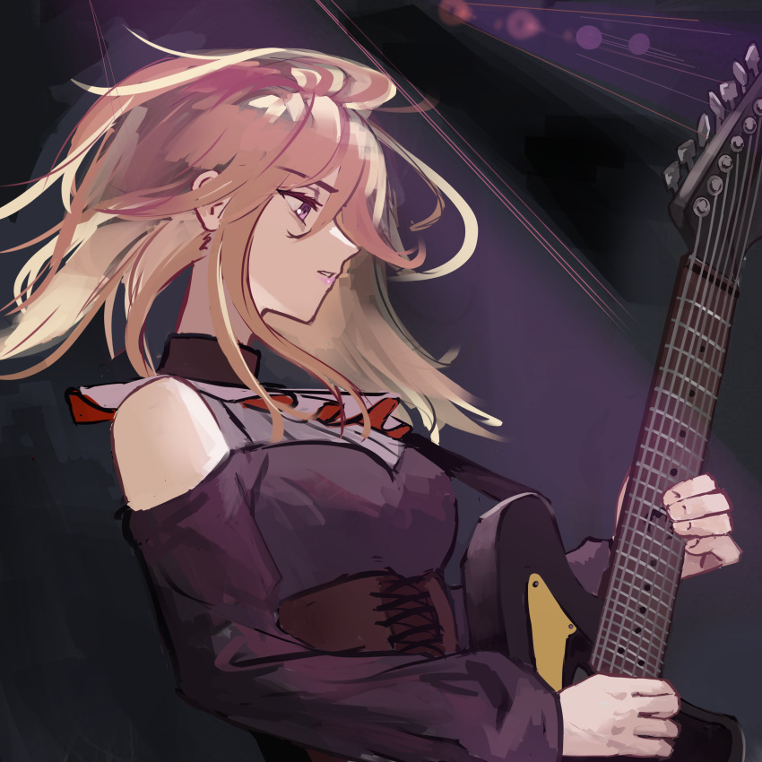 1girl, absurdres, bang_dream!, bang_dream!_it's_mygo!!!!!, black_background, black_dress, blonde_hair, clothing_cutout