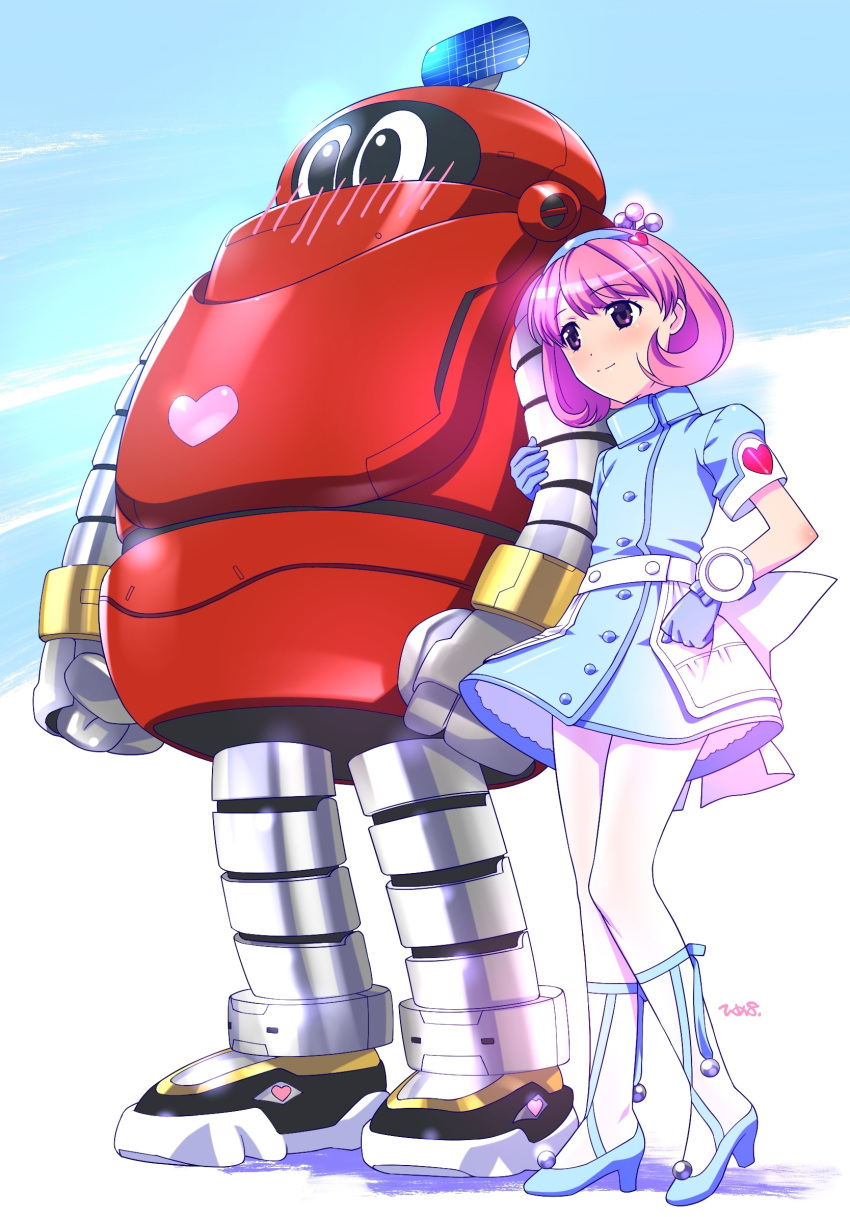 1girl, blue_dress, blue_gloves, blue_hairband, blue_shoes, blush, closed_mouth, dress