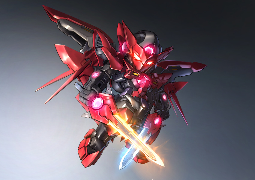 absurdres, chibi, chinese_commentary, commentary_request, dual_wielding, flaming_sword, flaming_weapon, full_body