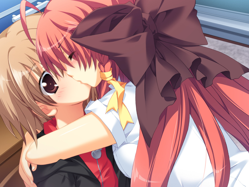 anekano, brown_hair, game_cg, kiss, moo, noyama_kaede, noyama_ringo, red_hair