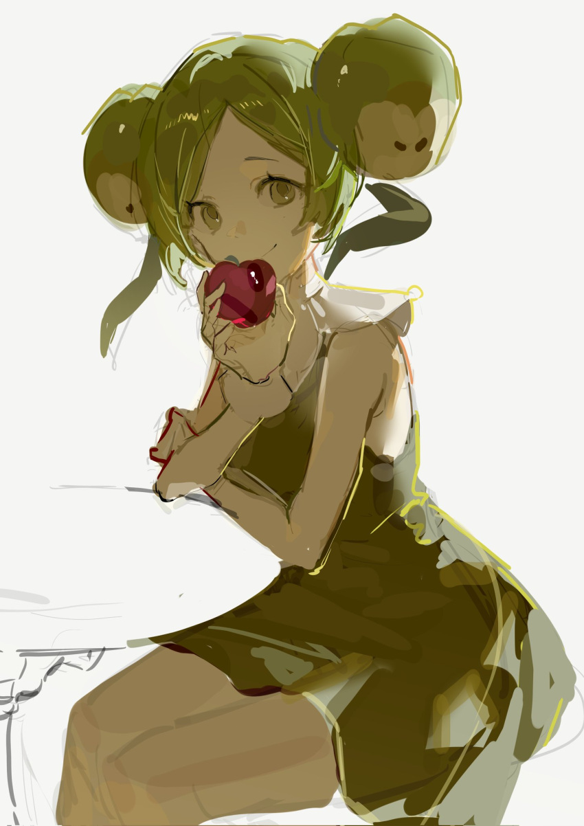 1girl, apple, apple_faerie_cookie, cookie_run, cookie_run:_kingdom, f4d1a6, green_dress, green_eyes