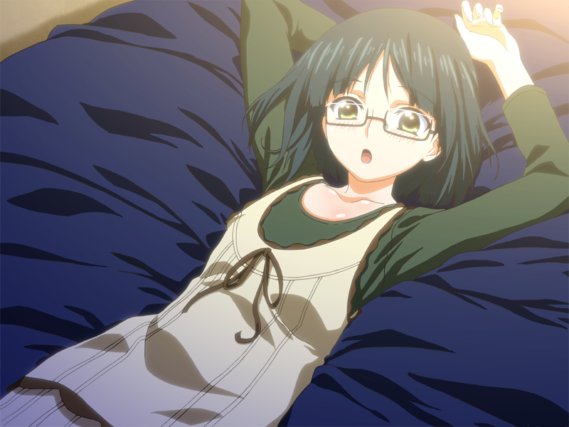 :o, blush, bokura_wa_piacere, casual, game_cg, glasses, hasukawa_mizuki, lying