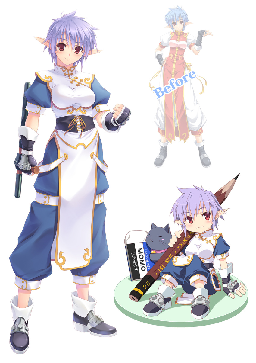 brand_name_imitation, cat, chibi, chinese_clothes, elf, eraser, gloves, highres