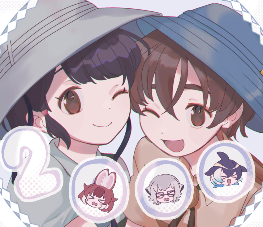 03sa40, animal_ears, black_hair, blue_hair, brown_eyes, brown_hair, captain_(kemono_friends), closed_eyes