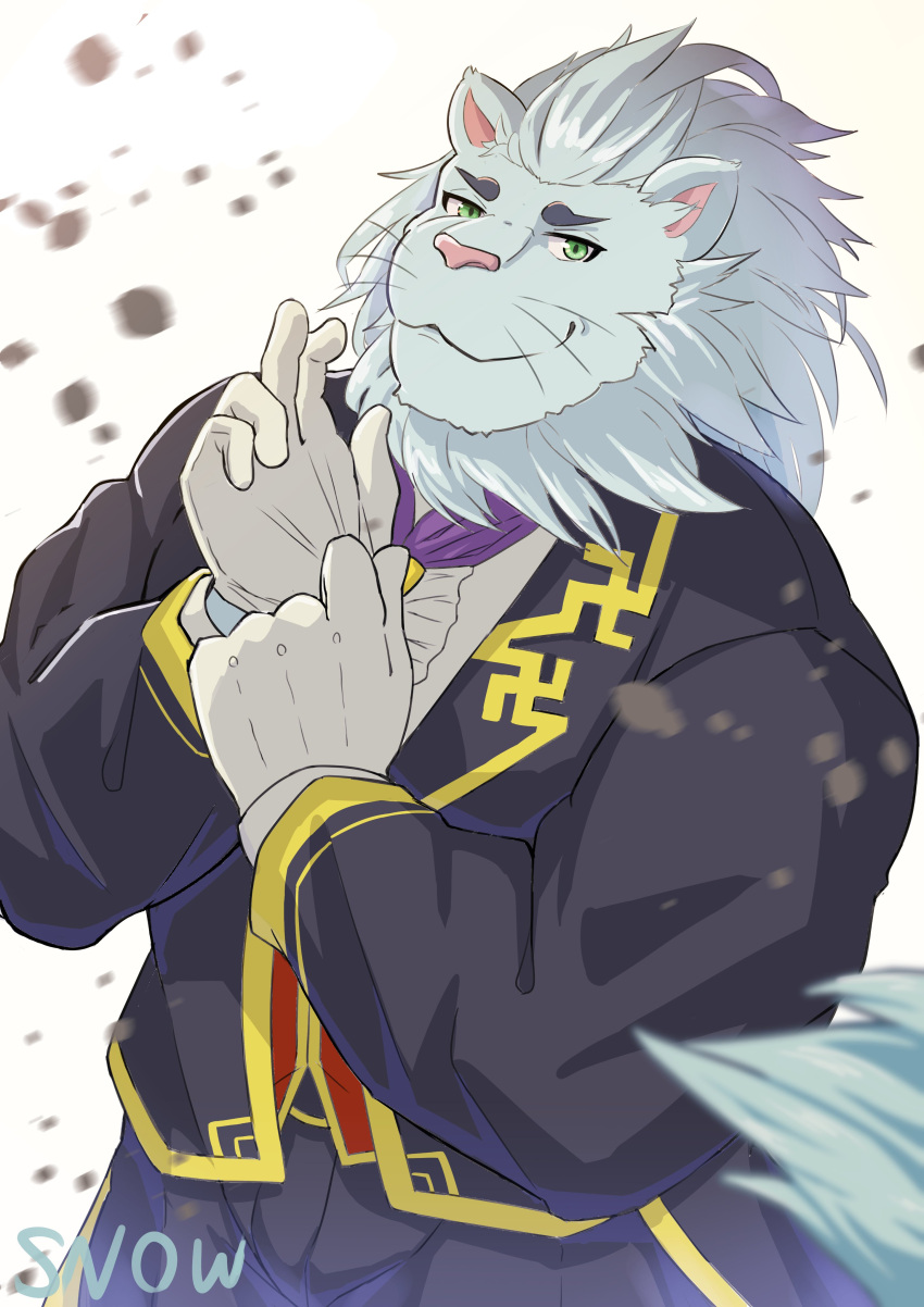 1boy, absurdres, animal_ears, black_coat, black_pants, character_name, coat, commentary_request