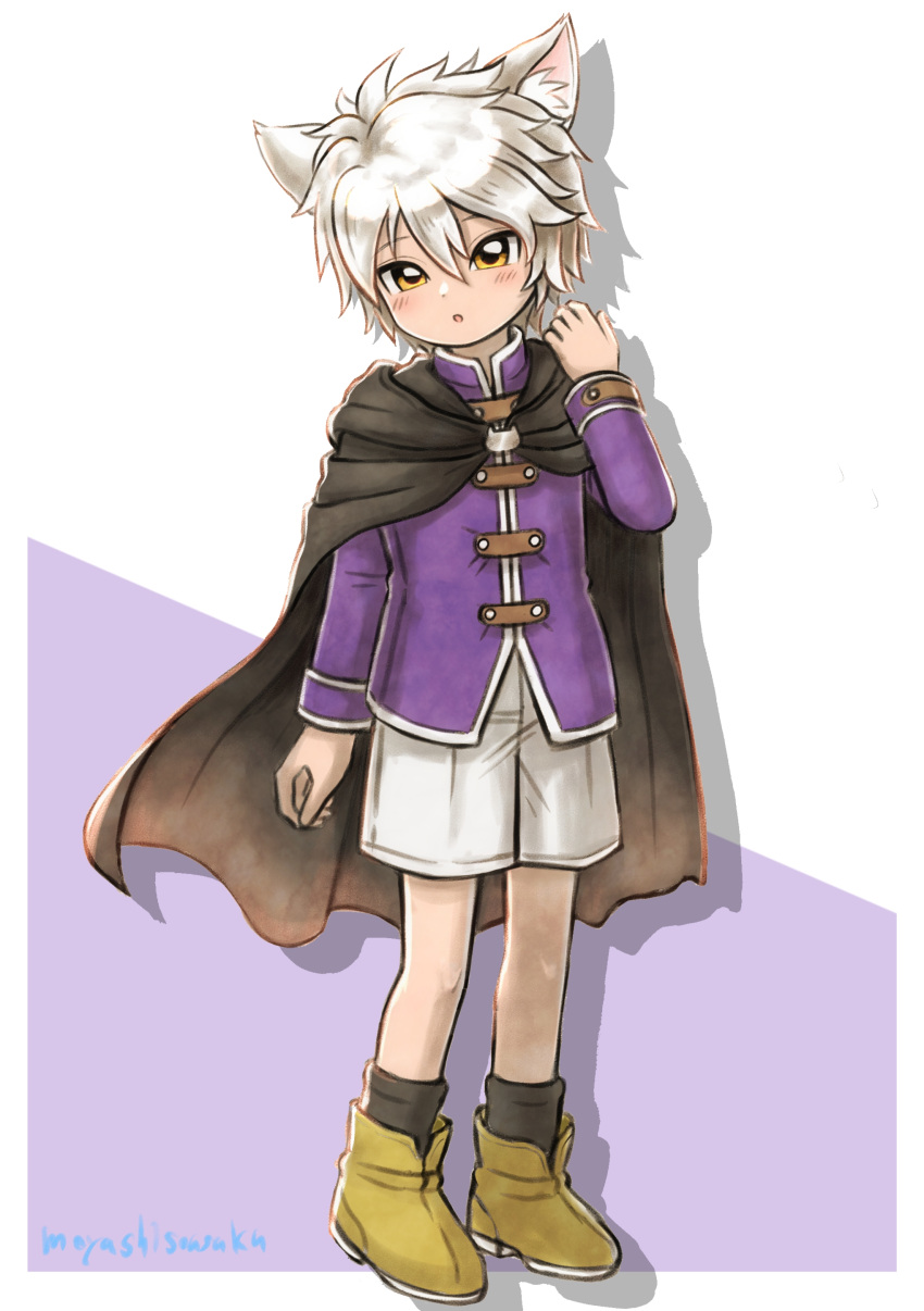 1boy, absurdres, animal_ears, artist_name, black_cloak, black_socks, cloak, commentary