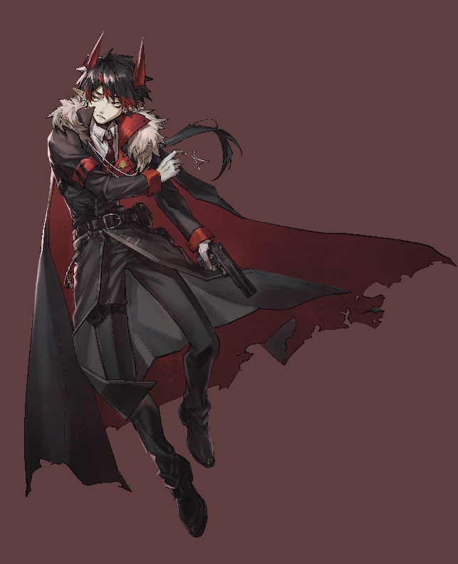 1boy, armor, belt, black_cape, black_hair, black_pants, black_suit, cape