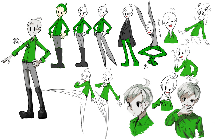 0_0, 1boy, ^_^, absurdres, ahoge, black_boots, black_eyes, black_jacket