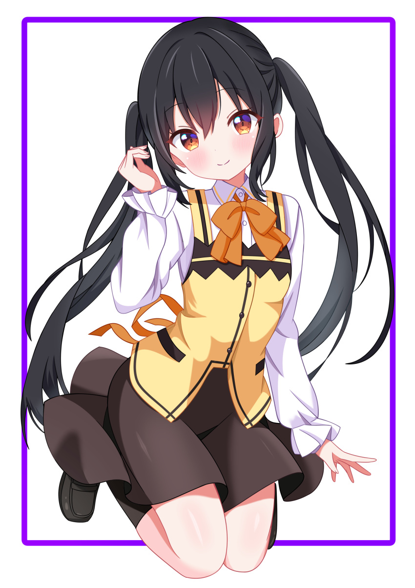 1girl, absurdres, alternate_costume, black_hair, black_shoes, black_socks, blush, bow