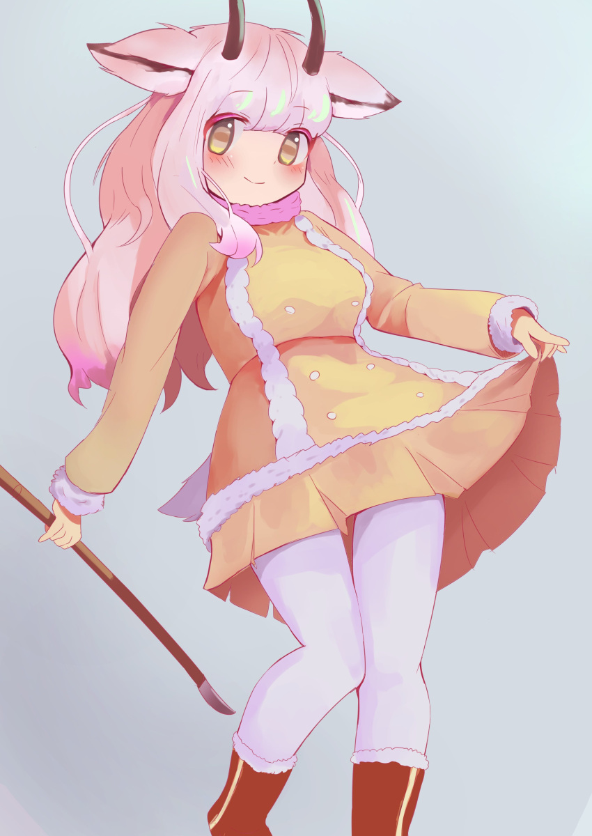 1girl, absurdres, adapted_costume, animal_ears, blush, boots, brown_boots, brown_hair