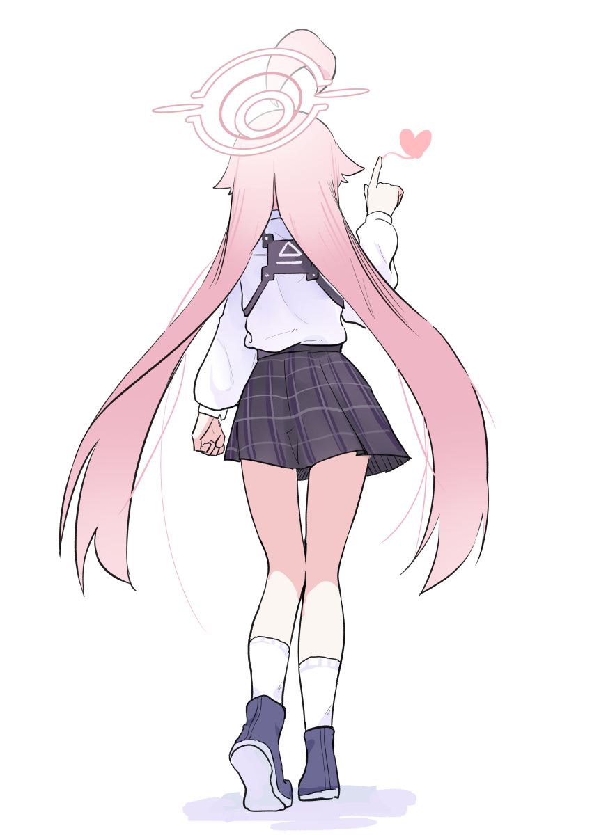 1girl, absurdres, ahoge, blue_archive, blue_shoes, clenched_hand, from_behind, full_body
