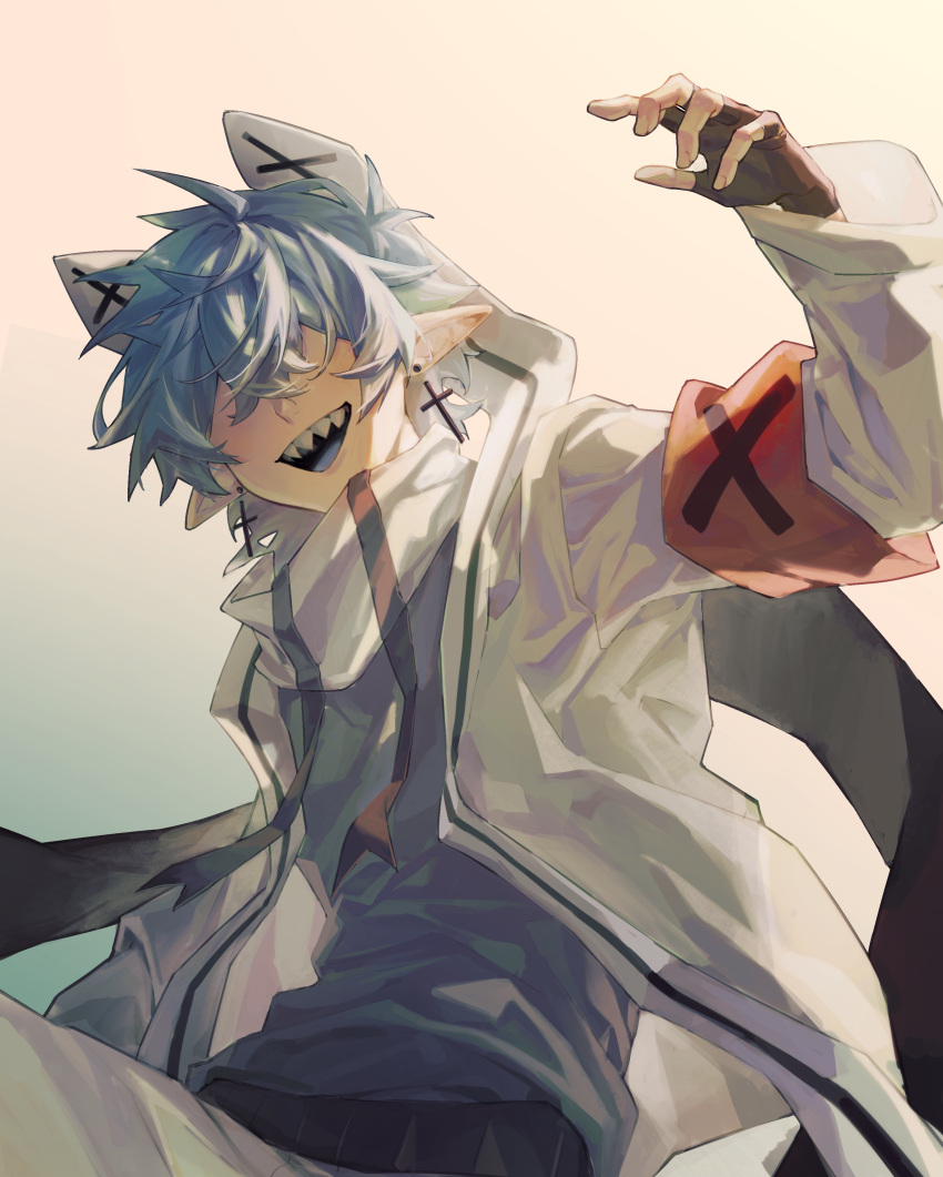 1boy, absurdres, animal_ears, belt, black_pants, blue_hair, cat_ears, coat