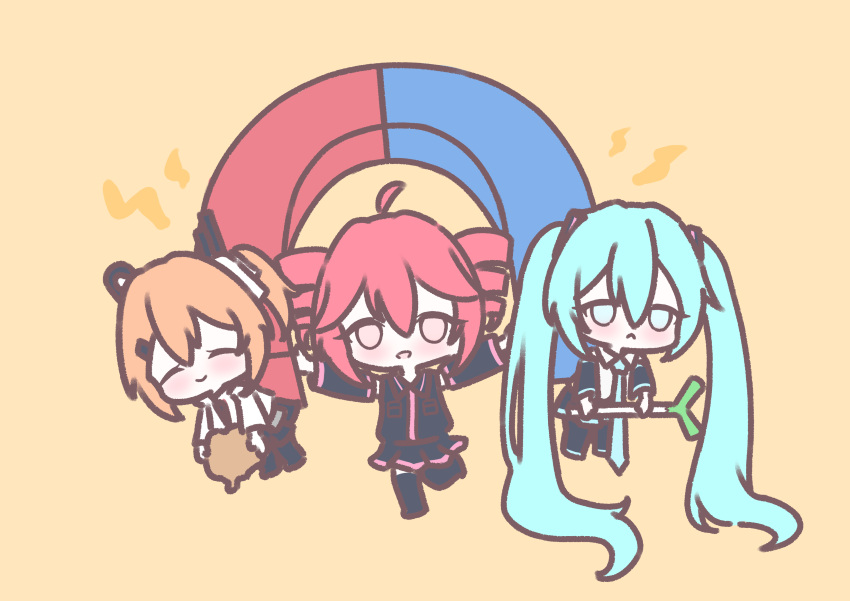 3girls, a.i._voice, absurdly_long_hair, absurdres, adachi_rei, android, aqua_hair, aqua_necktie