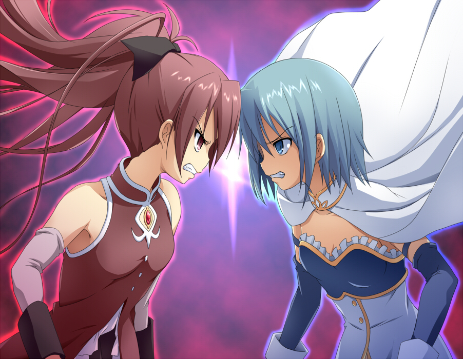arche.x, blue_eyes, blue_hair, bow, cape, elbow_gloves, gloves, long_hair