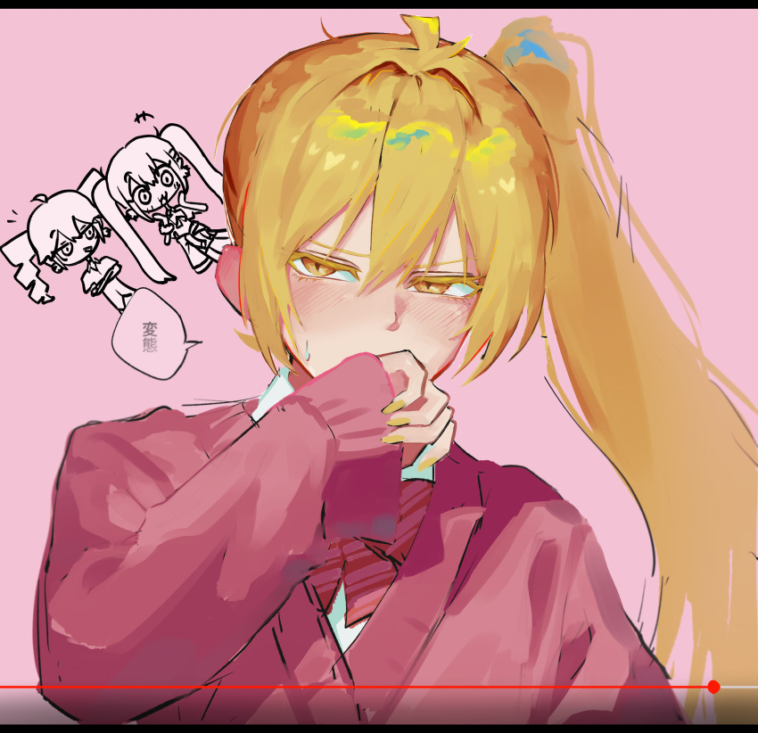 3girls, absurdres, ahoge, akita_neru, blonde_hair, bow, bowtie, drill_hair