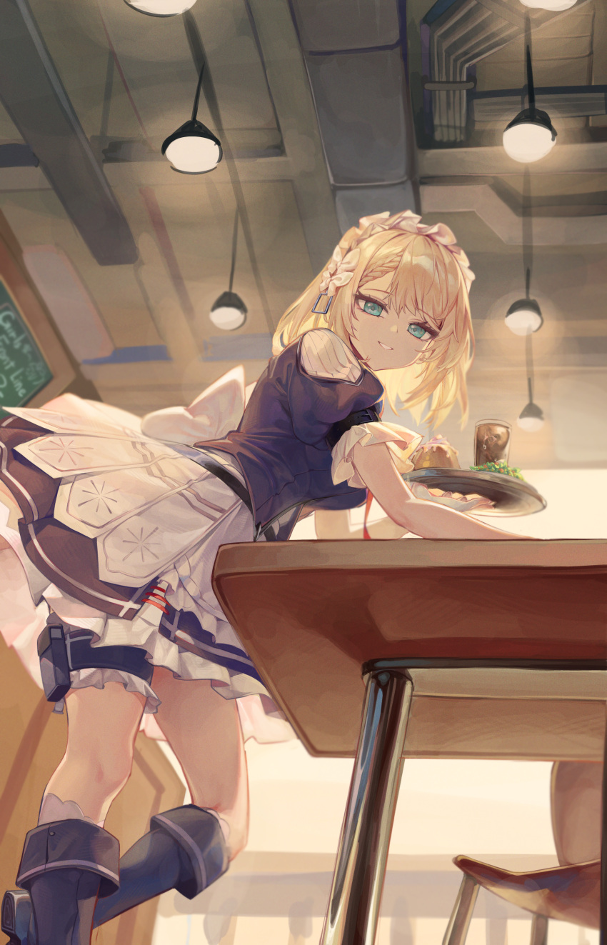 1girl, absurdres, aqua_eyes, blonde_hair, bokk_eouh, centaureissi_(girls'_frontline_2), chair, commentary