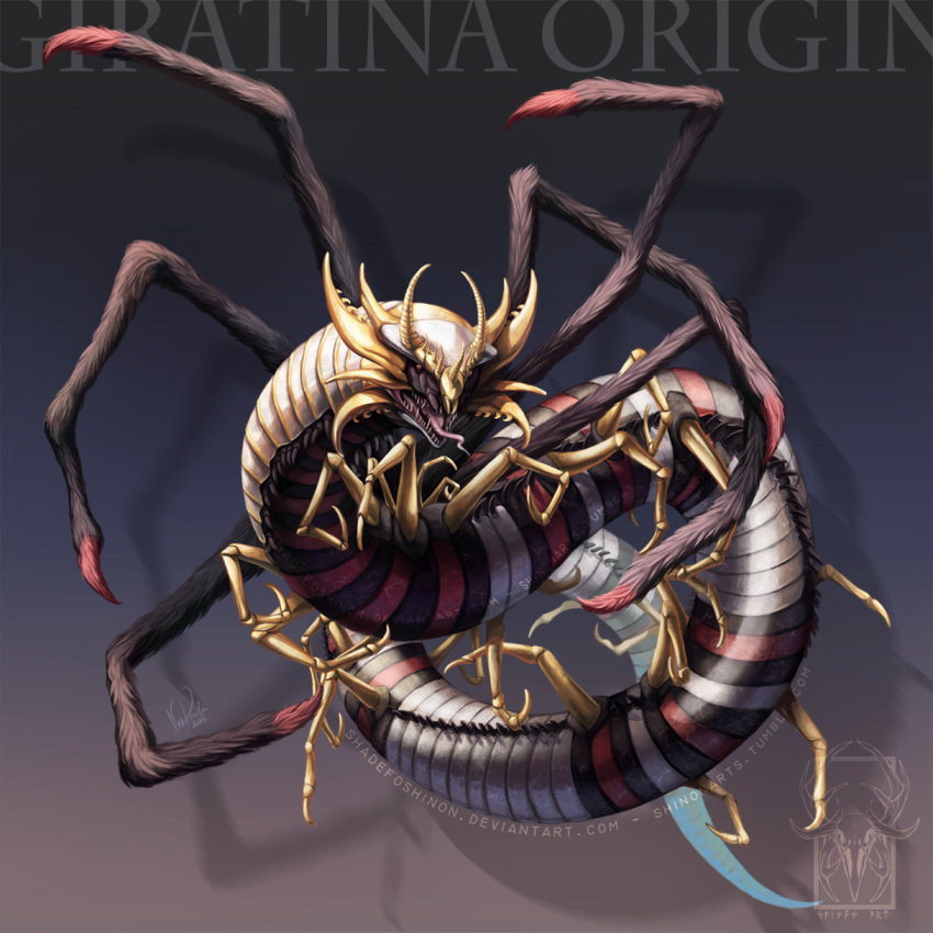 animal_focus, artist_logo, artist_name, bug, centipede, character_name, commentary, conical_teeth