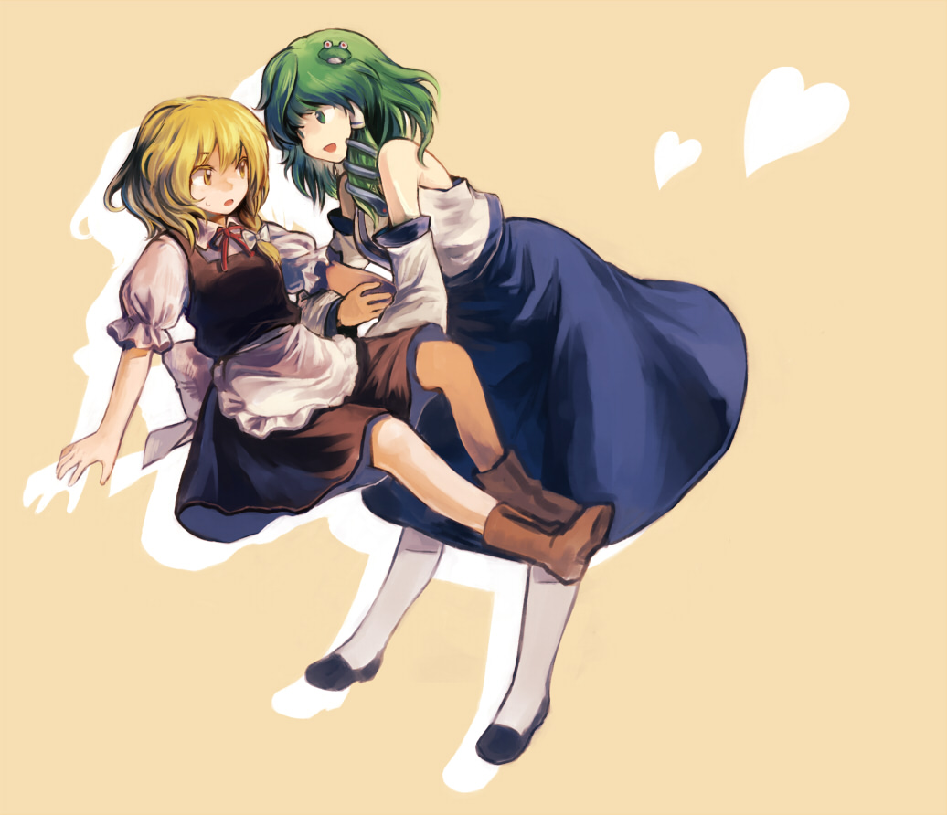 ariori_haberi, arm_grab, arm_hug, bad_id, blonde_hair, boots, braid, detached_sleeves