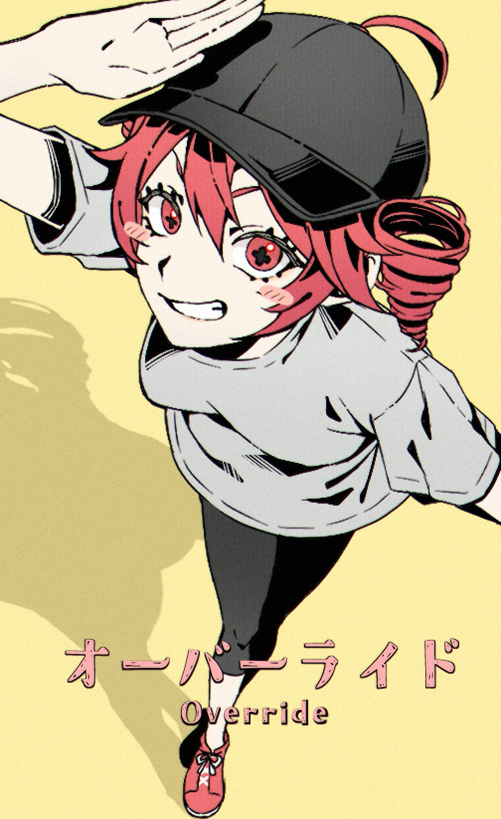 1girl, ahoge, alternate_costume, black_hat, black_pants, blush, breasts, commentary_request