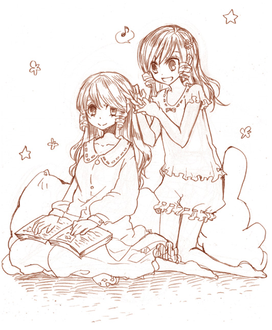 2girls, airi_(ragnarok_online), aruna_(ragnarok_online), bad_id, barefoot, bloomers, book, brown_theme