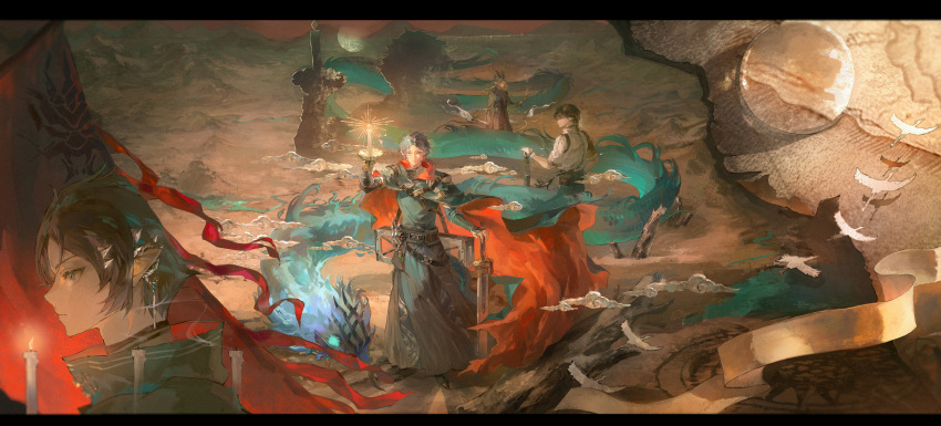 1boy, absurdres, arknights, black_hair, black_jacket, candle, cape, commentary