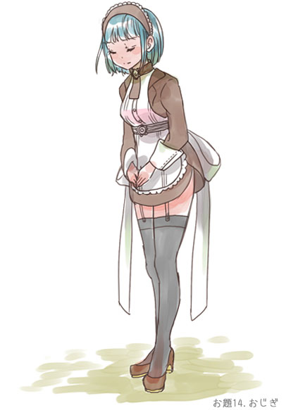 1girl, alty_(ragnarok_online), apron, bad_id, black_thighhighs, blue_hair, blush, breasts