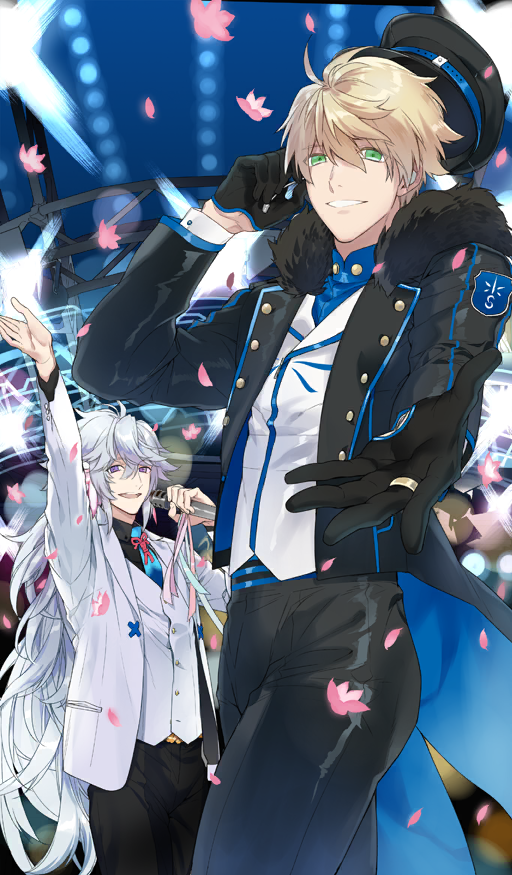 2boys, arm_up, arthur_pendragon_(fate), arthur_pendragon_(star_of_camelot)_(fate), belt, black_hat, black_jacket, black_pants