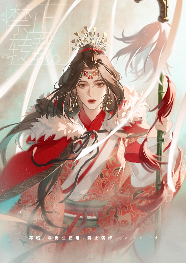 1girl, artist_name, black_hair, brown_eyes, cape, chinese_clothes, chinese_text, dress