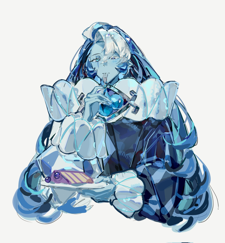 1boy, blue_skin, colored_skin, cookie_run, eating, extra_eyes, f4d1a6, hat