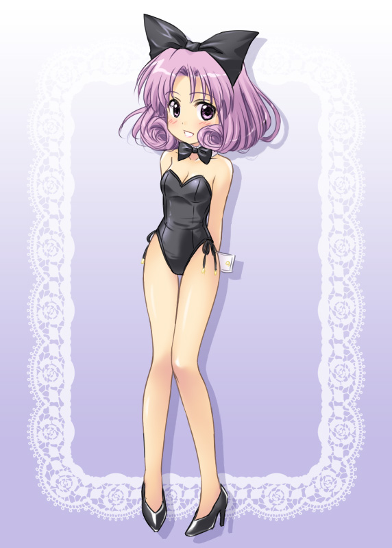 bowtie, leotard, masakichi_(crossroad), purple_eyes, purple_hair, ribbon, shirayuki_(sister_princess), short_hair, sister_princess, violet_eyes, wrist_cuffs