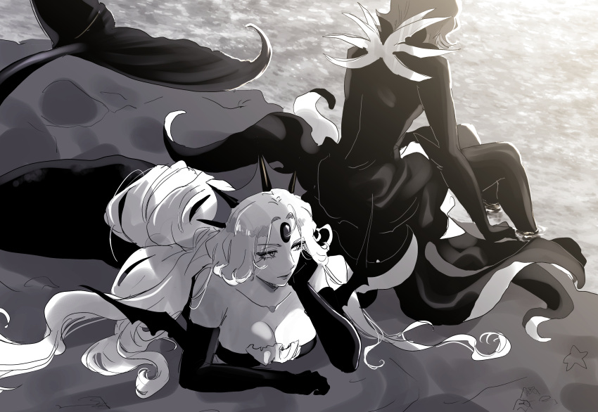 1boy, 1girl, absurdres, abyss_monarch_cookie, black_pearl_cookie, colored_skin, cookie_run, cookie_run:_kingdom