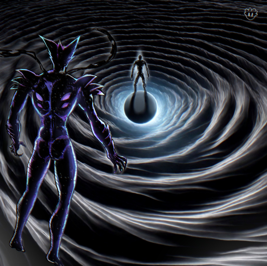 1boy, 1other, absurdres, ass, awakened_garou_(cosmic_fear_mode), black_hole, commentary, devovas