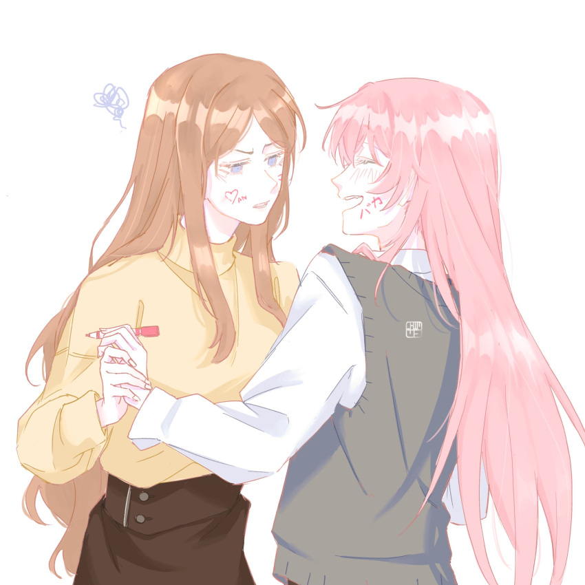2girls, bang_dream!, bang_dream!_it's_mygo!!!!!, blue_eyes, brown_hair, chewinggum_p, chihaya_anon, closed_eyes