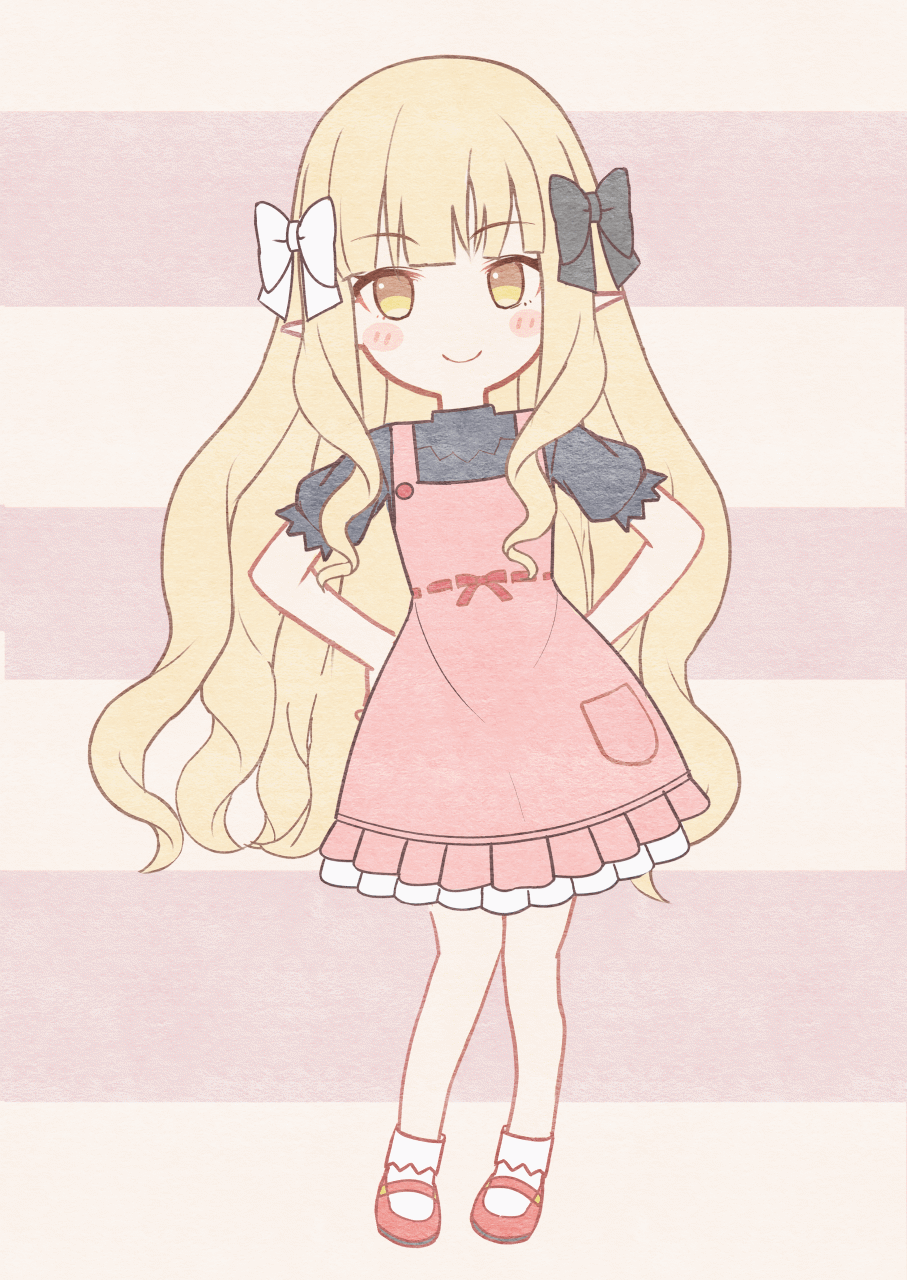 1girl, animated, animated_gif, black_shirt, blonde_hair, blush, bow, breasts