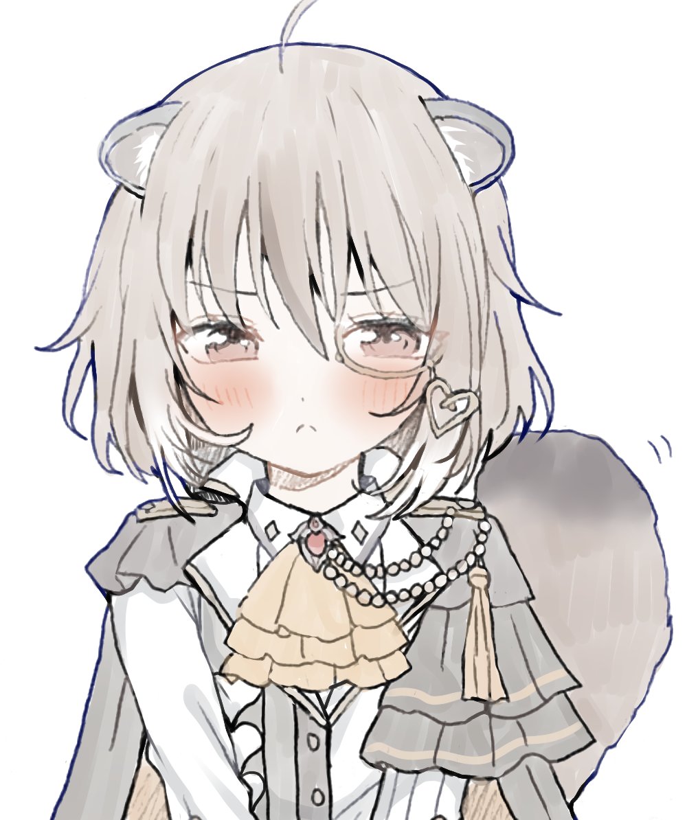 1girl, ahoge, animal_ears, ascot, blush, brown_eyes, brown_hair, closed_mouth