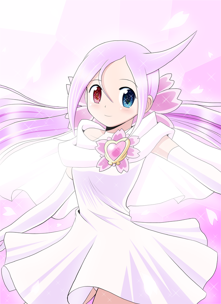 elbow_gloves, gloves, heartcatch_precure!, heterochromia, infinite_precure, minami_shinju, mugen_silhouette, pink_hair