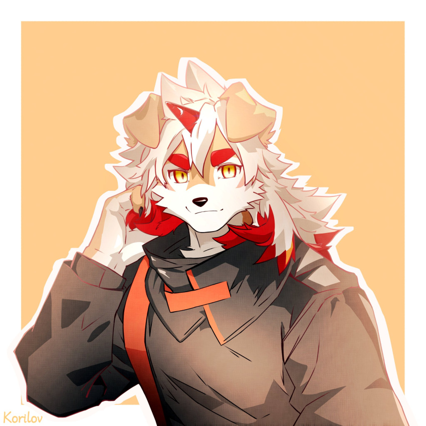 1boy, arknights, artist_name, black_jacket, chinese_commentary, claws, closed_mouth, colored_tips