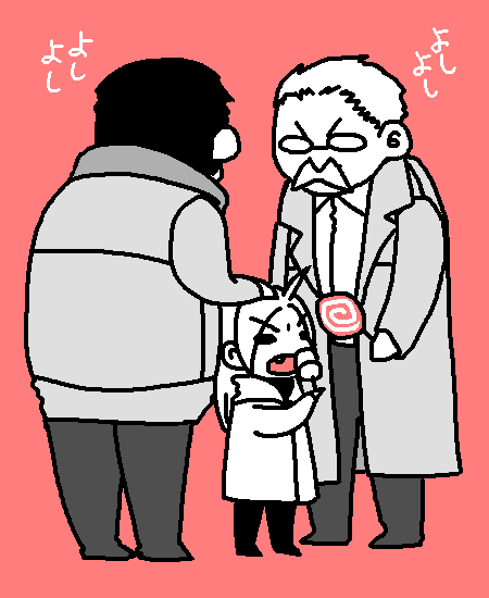3boys, candy, edward_elric, facial_hair, food, fullmetal_alchemist, glasses, heinkel_(fma)