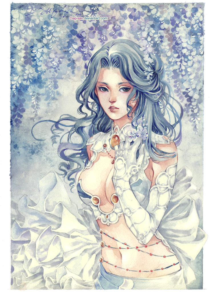 blue_hair, breasts, cleavage, elbow_gloves, face, flower, gloves, lips