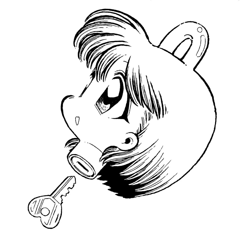 15ooo, 1girl, bob_cut, body_horror, disembodied_head, eyelashes, highres, key