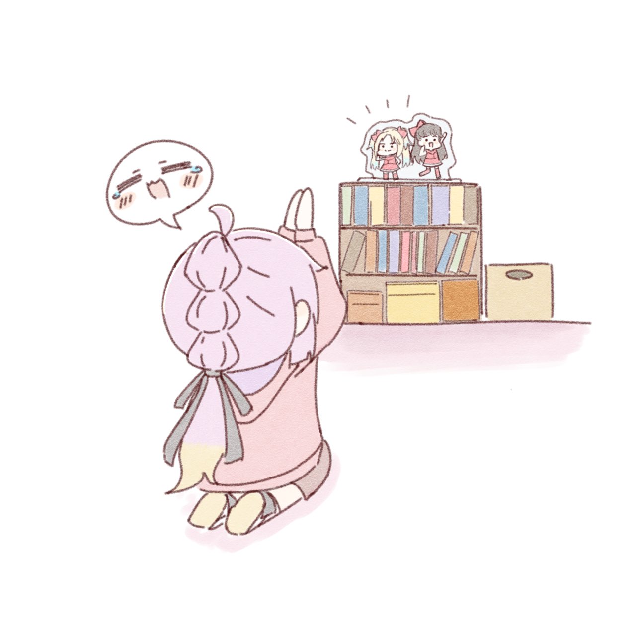 ._., 1girl, :3, :d, =_=, acrylic_stand_(object), amano_tatsu, anyoji_hime