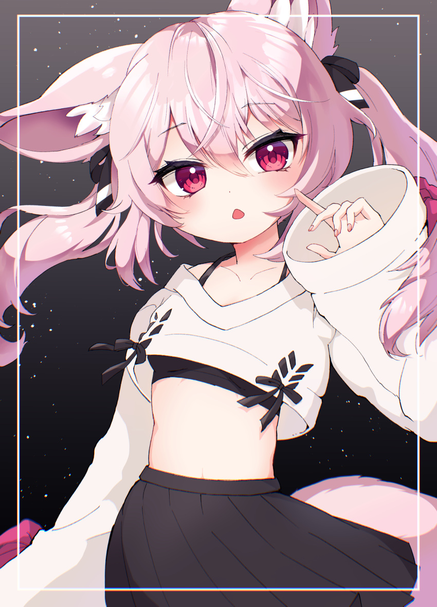 1girl, :o, absurdres, animal_ear_fluff, animal_ears, black_background, black_bra, black_camisole