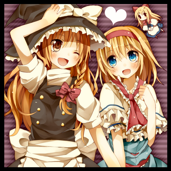 alice_margatroid, blonde_hair, blue_eyes, braid, capelet, doll, hat, heart
