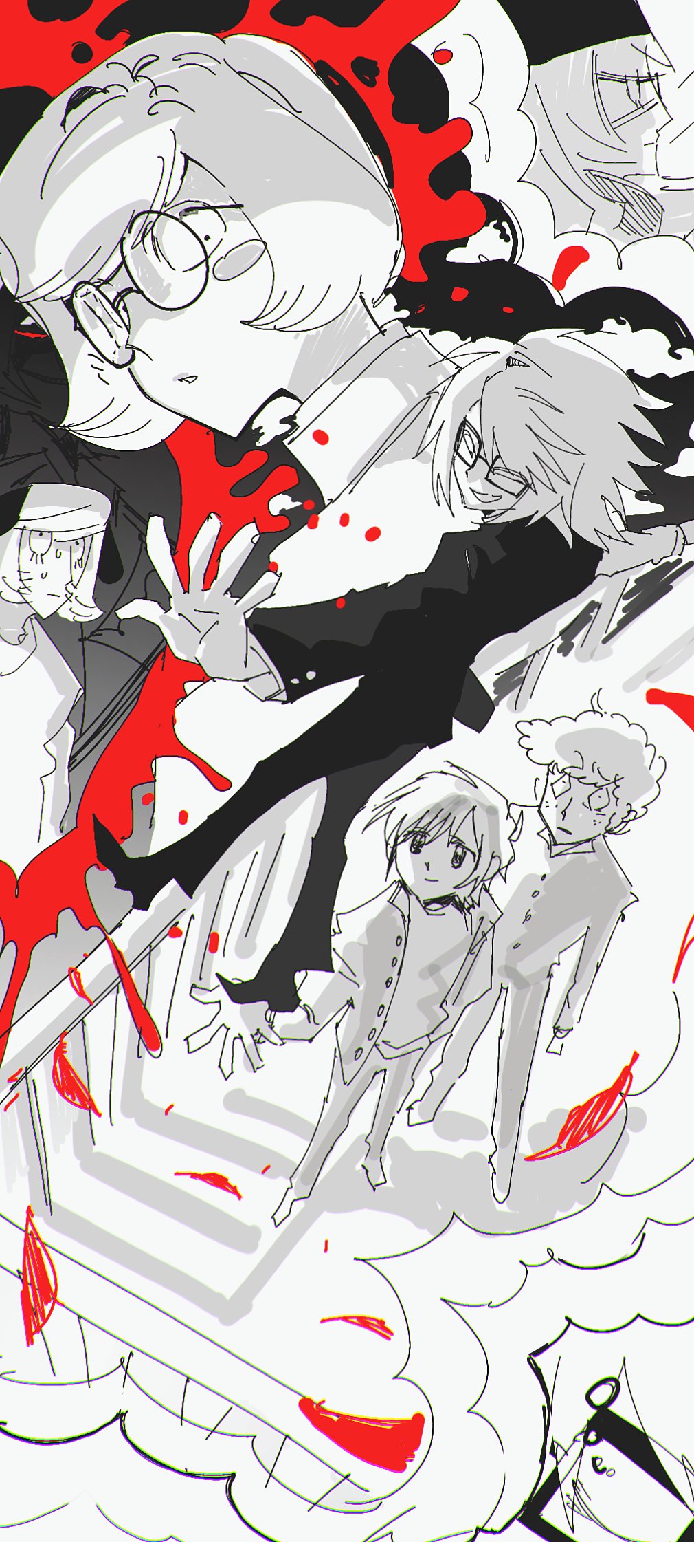 6+boys, aged_down, blood, commentary_request, dream_luther, fried_shrimp19, gakuran, glasses