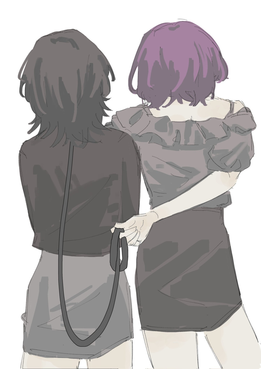 2girls, bang_dream!, bang_dream!_it's_mygo!!!!!, black_hair, black_jacket, black_skirt, chara_tomato52, chinese_commentary