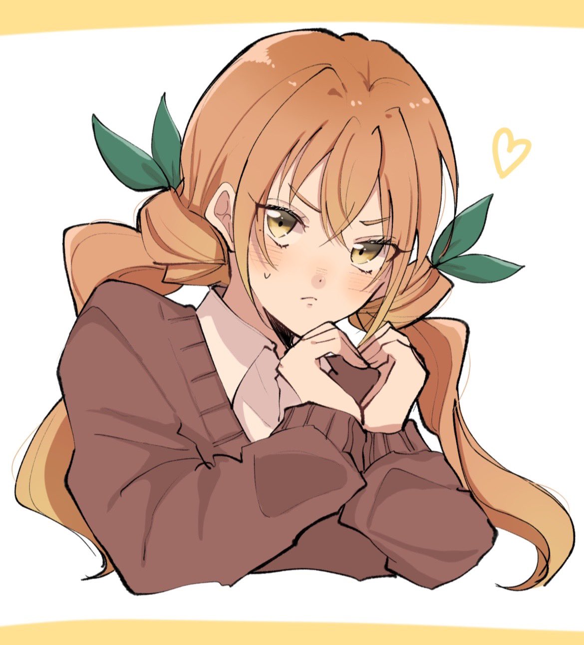 1girl, blush, brown_cardigan, cardigan, closed_mouth, collared_shirt, commentary, cropped_torso
