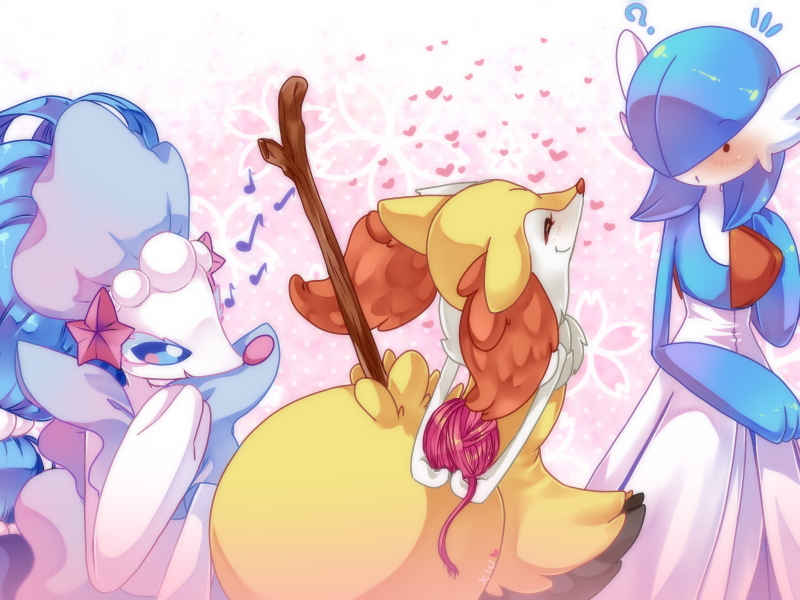 ?, alternate_color, blue_eyes, blue_hair, blue_skin, blush, bob_cut, braixen