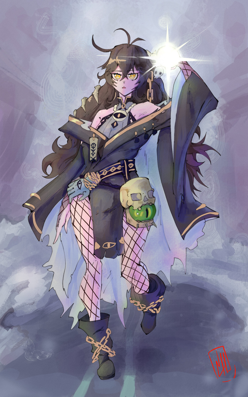 absurdres, ahoge, bare_shoulders, belt, black_robe, boots, boutsoftheblind, breasts