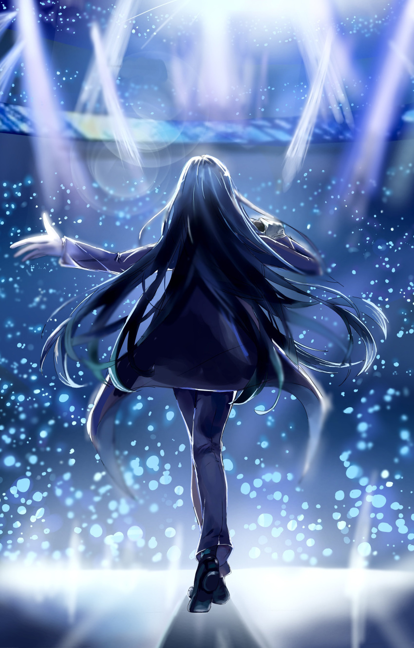 1girl, absurdres, ado_(utaite), blue_coat, blue_hair, blue_pants, chando_(ado), coat